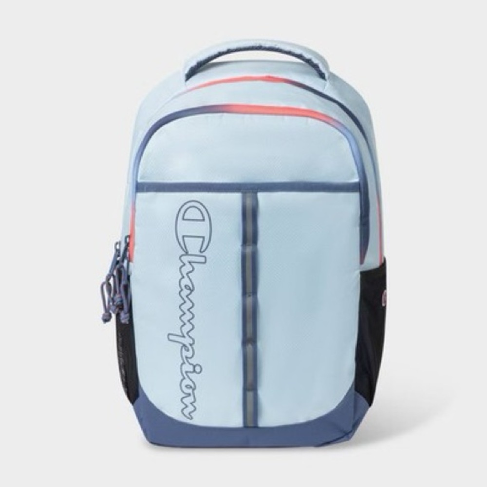 Champion Kids Light Blue Backpack with Navy and Coral Accents